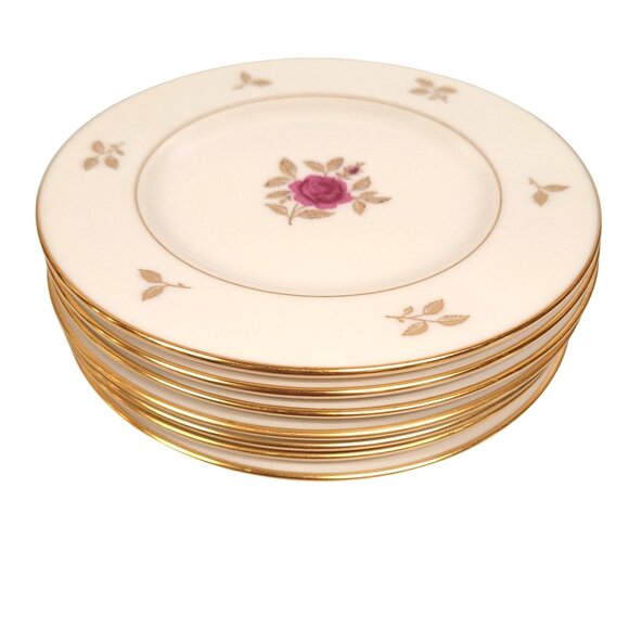 Lenox Rhodora Fine China Set 7 Bread Plates P471 Pink Rose Gold Leaf 6.5 in - Picture 2 of 8